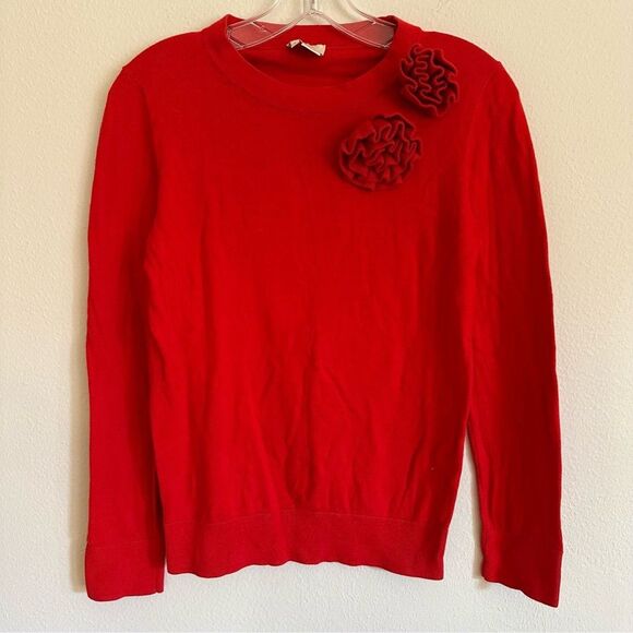 Kate Spade Red Floral Rosette Applique Sweater S Cashmere Blend Coquette Holiday - Picture 3 of 12